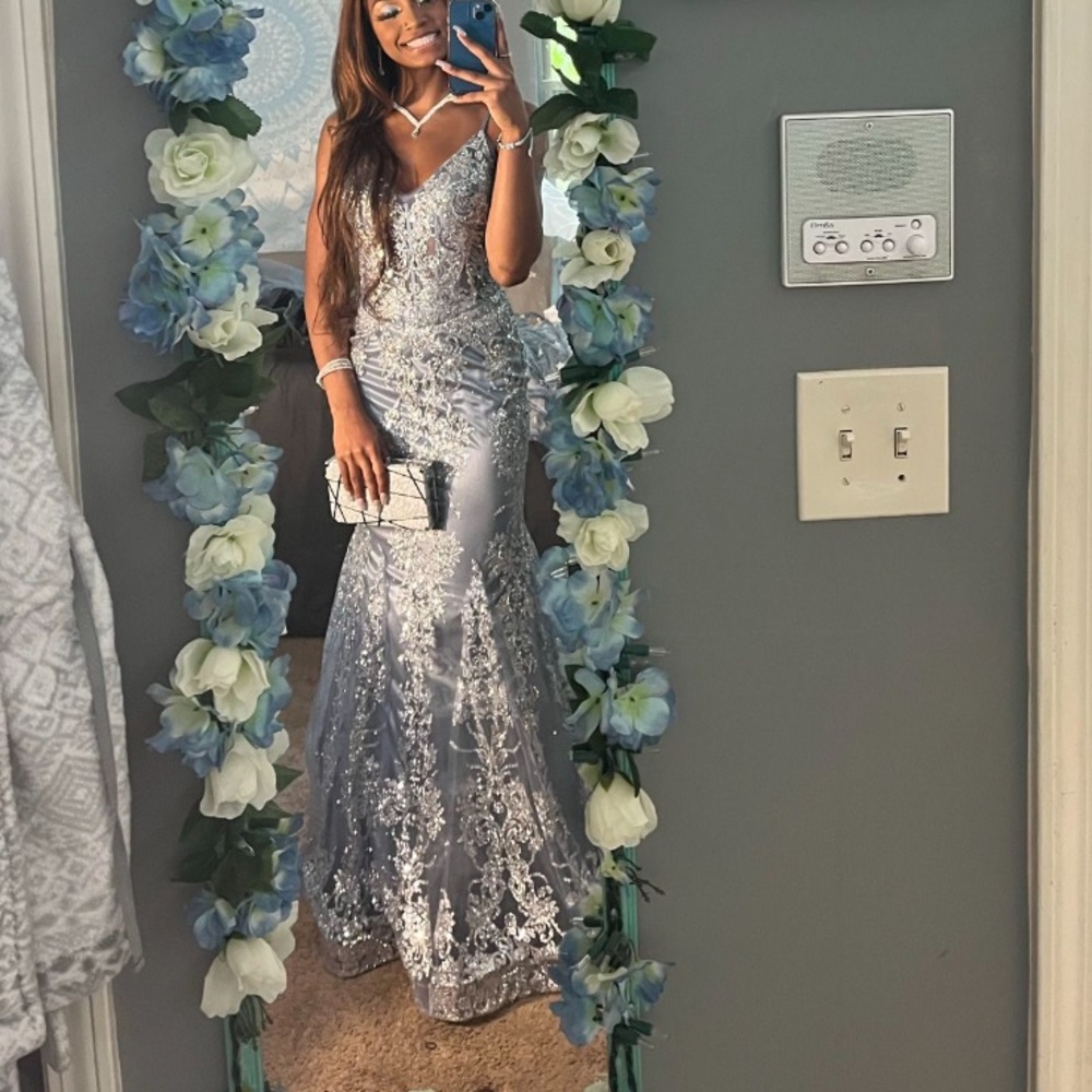 Silver and Blue Prom Dress